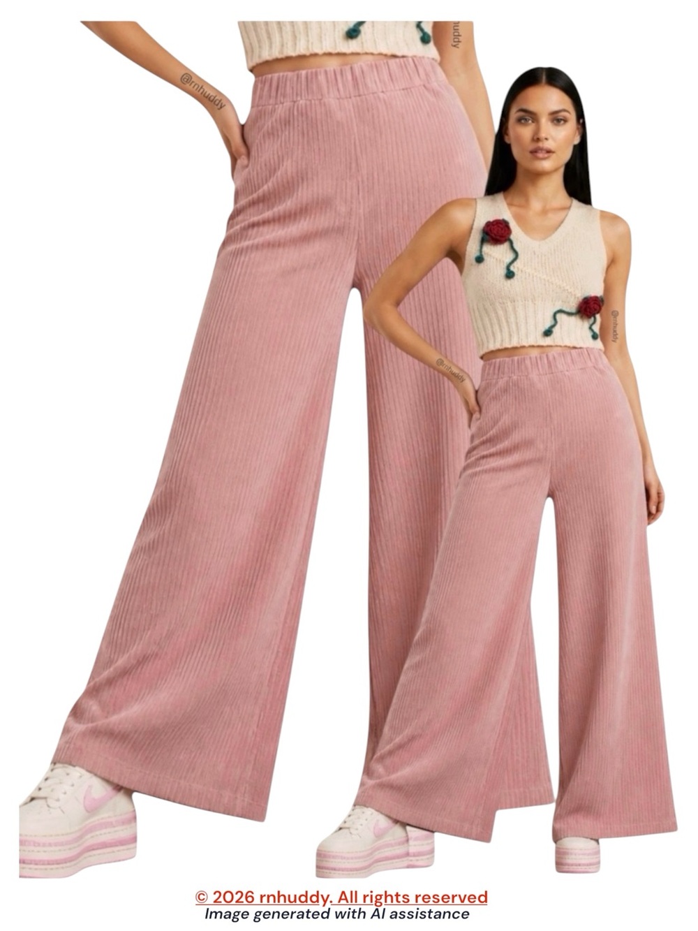 NWT Free People L Bambi Wide Leg Cord Rose Pants